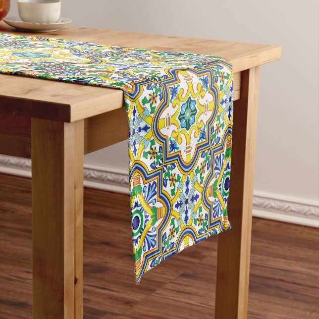 Chemin De Table Court 💛 💙 Beau bleu et jaune Azulejos (In Situ)