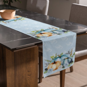 Chemin De Table Court Beau Citrouille bleu automne aquarelle automne