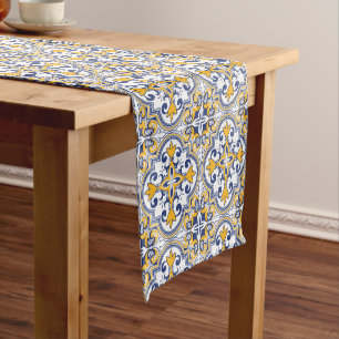 Chemin De Table Court 💙 💛 Beaux azulejos bleu et jaune 9,