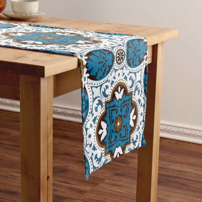 Chemin De Table Court 💙 🤎 Beaux azulejos turquoise et marron, V  (In Situ)