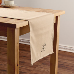 Chemin De Table Court Beige Ecru neutre avec Monogramme initial