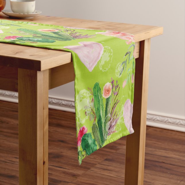 Chemin De Table Court Belle aquarelle florale Cactus (In Situ)