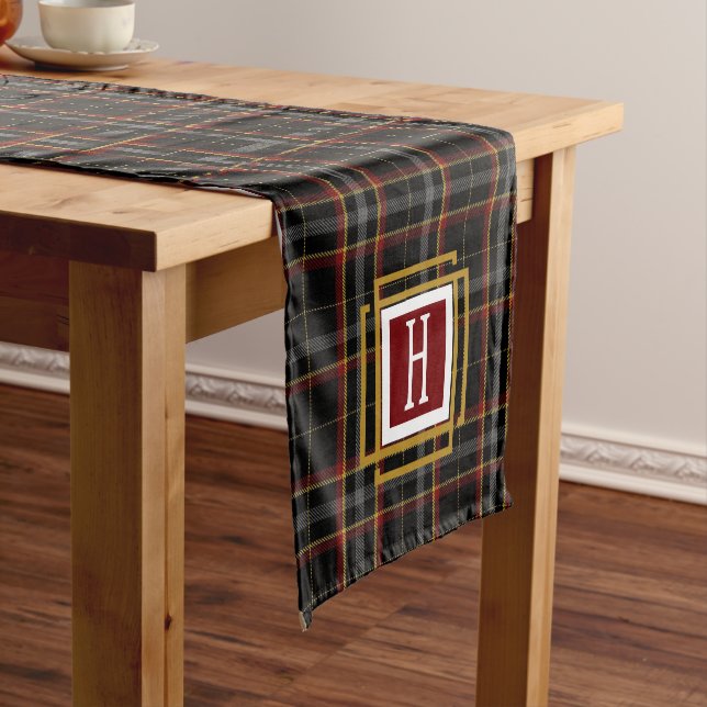Chemin De Table Court Black Red and yellow Tartan Monogram  (In Situ)