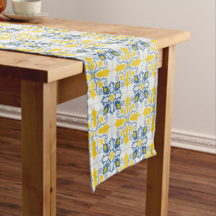 Chemin De Table Court Bleu et jaune joli carrelage portugais motif
