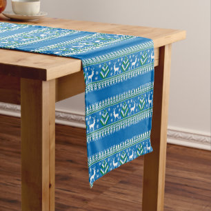 Chemin De Table Court Bleu et Vert d'Hiver Noël Fair Isle