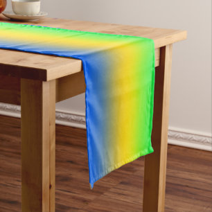 Chemin De Table Court Bleu néon, jaune, dégradé vert, ombre.