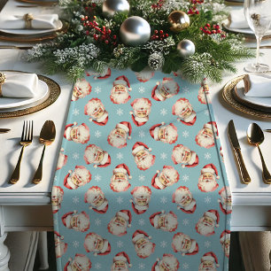 Chemin De Table Court Bleu Père Noël de Noël Rétro Vintage