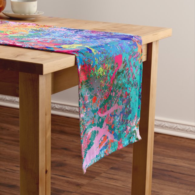 Chemin De Table Court Bleu Rouge Jaune Vert Rose Turquoise Splash Abstra (In Situ)