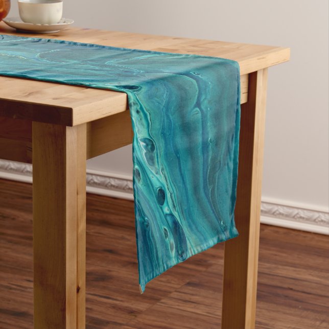 Chemin De Table Court Bleu Turquoise acrylique pourrissant Abstrait Flui (In Situ)