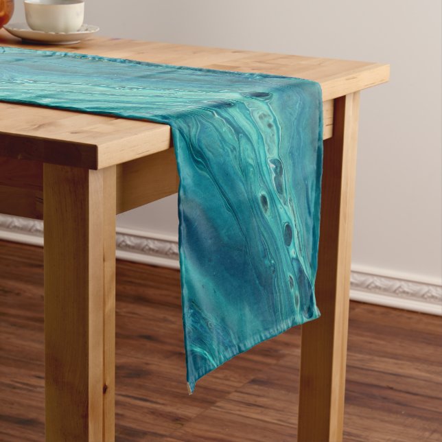 Chemin De Table Court Bleu Turquoise acrylique pourrissant Abstrait Flui (In Situ)