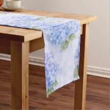 Blue Hydrangea Watercolor Coastal Table Runner