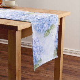 Chemin De Table Court Blue Hydrangea Watercolor Coastal Table Runner