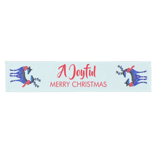 Chemin De Table Court Blue Nordic Christmas Reindeer Pair (Horizontal)