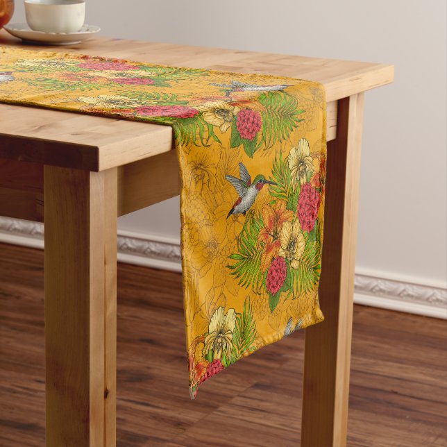 Chemin De Table Court Bouquet tropical et colibris 2 (In Situ)