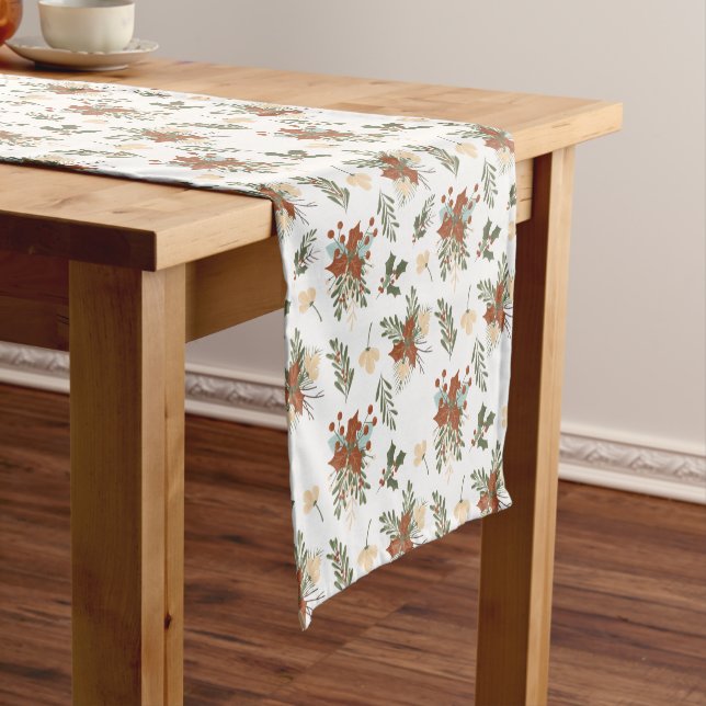 Chemin De Table Court Brown Pêche gris bleu hiver Bouquet floral (In Situ)