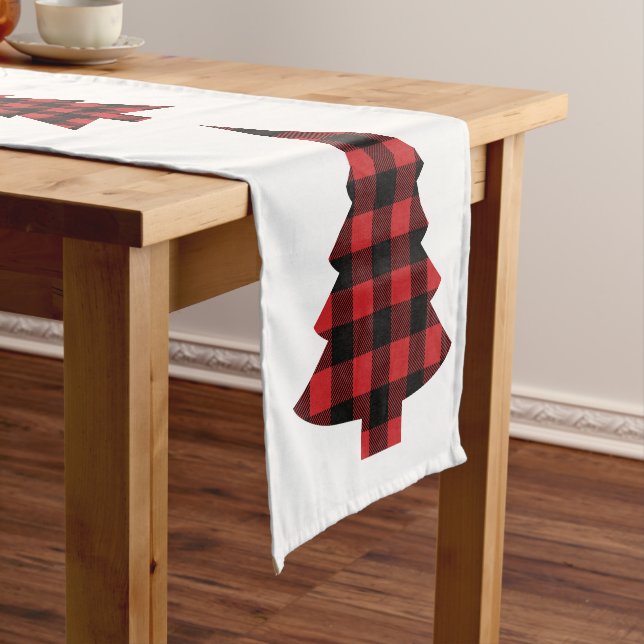 Chemin De Table Court Buffalo Check Plaid Joyeux Arbre de Noël Motif (In Situ)