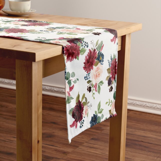 Chemin De Table Court Burgundy Rouge Bleu bleu floral (In Situ)