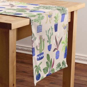 Chemin De Table Court Cactus et Motif Succulent de la maison rose