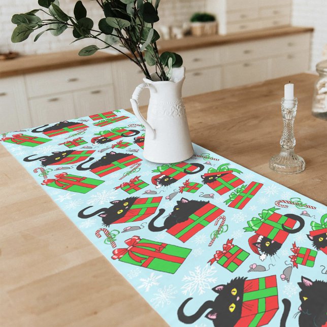 Chemin De Table Court Cadeaux de Noël de chat noir (Créateur téléchargé)