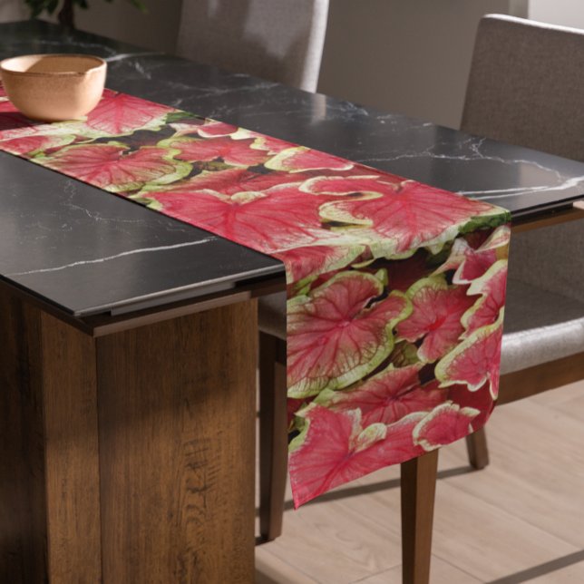 Chemin De Table Court Caladium rose rouillé Feuilles Floral (In Situ)