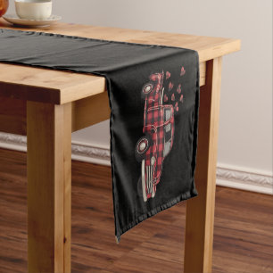 Chemin De Table Court Camion de la Saint-Valentin Funny Buffalo Plaid Le