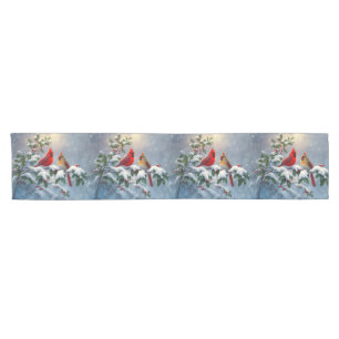 Chemin De Table Court Cardinaux rouges et houx dans la neige