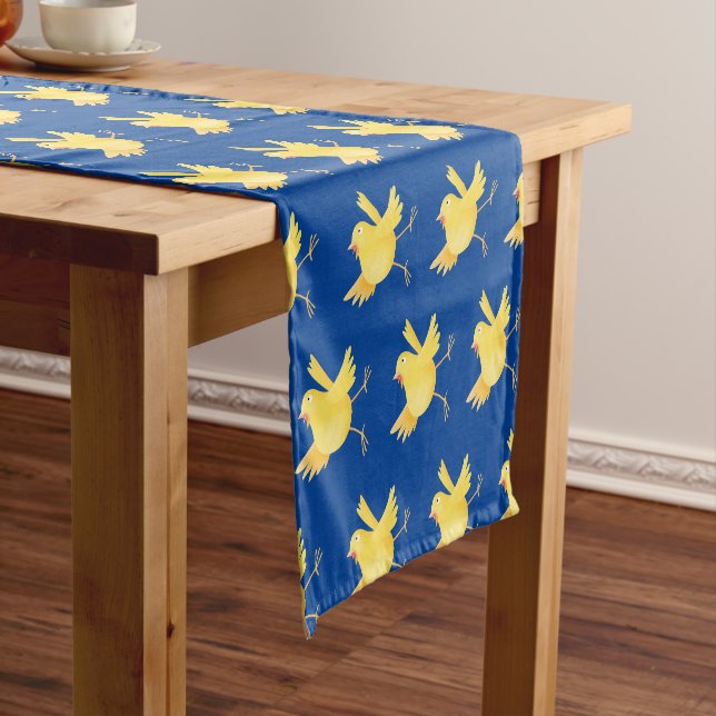Chemin De Table Court Caricature d'oiseau canari jaune chantant mignon (In Situ)