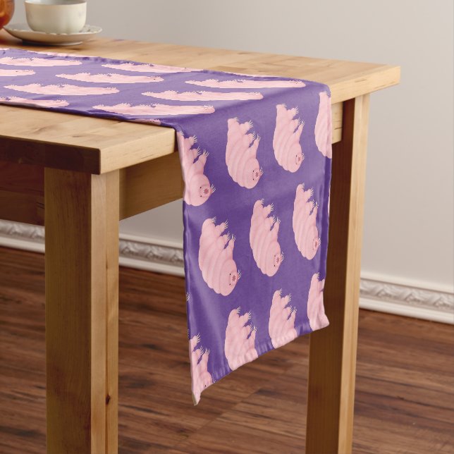 Chemin De Table Court Caricature d'ours d'eau tardigrade rose mignon (In Situ)