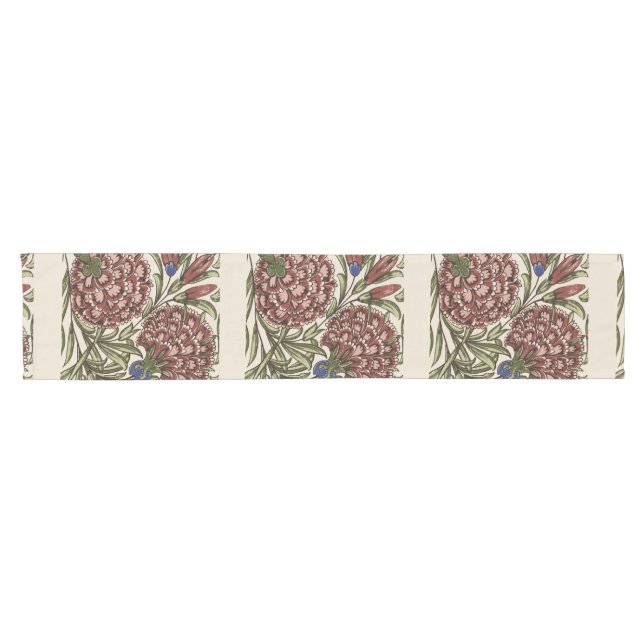 Chemin De Table Court Carnation Carrelage Fleur Antique Art Rustique (Horizontal)