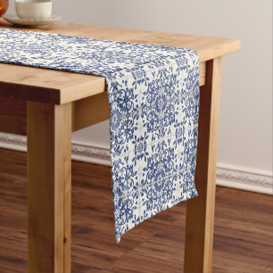 Chemin De Table Court Carrelage portugais Vintage Bleu Et Blanc