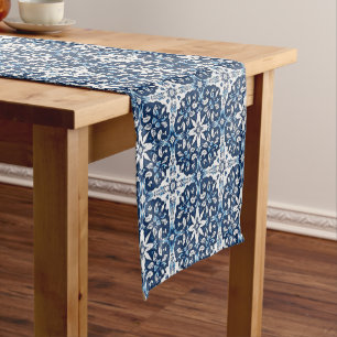 Chemin De Table Court Carrelage portugais Vintage Bleu Et Blanc