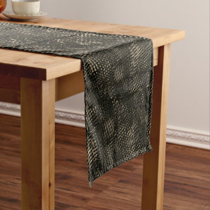 Chemin De Table Court Carrés avec rayures croisées ou cubes brun foncé