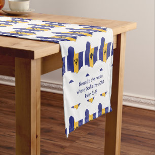 Chemin De Table Court Carte du drapeau BARBADOS - Écritures Customisées