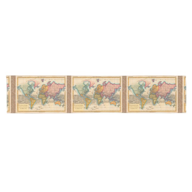 Chemin De Table Court Carte du monde 1700s Antique Continents (Horizontal)