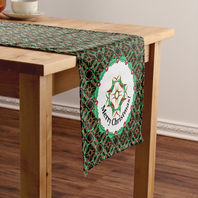 Chemin De Table Court Celtic Christmas Holly Motif Wreath (In Situ)