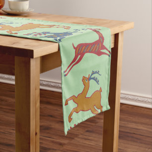 Chemin De Table Court Cerf d'art folklorique américain vintage de couleu