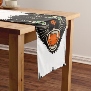 Chemin De Table Court Chat noir effrayé par Halloween vintage