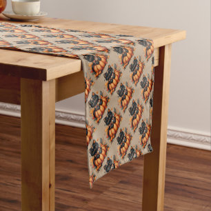 Chemin De Table Court Chat noir sur Citrouille avec Motif de courtepoint