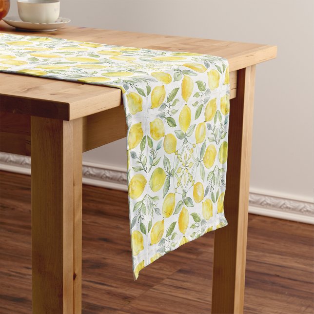 Chemin De Table Court Chemin de table aux citrons (Watercolor Citrus Lemon Botanical Bridal Shower Table Runner by Painted Paperie)