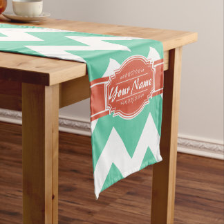Chemin De Table Court Chevron vert avec rouille Orange Nom personnalisé