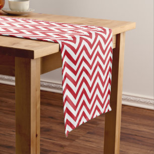Chemin De Table Court Chic rouge et blanc rayures Chevron
