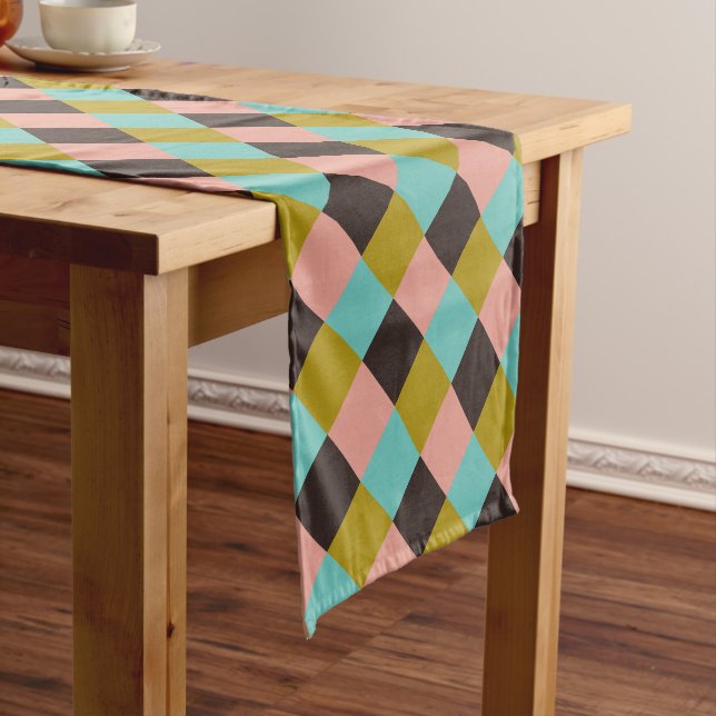 Chemin De Table Court Chocolat rose or Ivor Turquoise Plaid (In Situ)