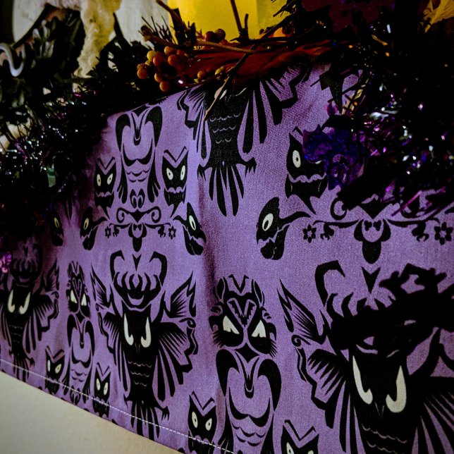 Chemin De Table Court Chouettes noires de l'Halloween pourpre damassé Éf (Créateur téléchargé)