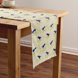 Chemin De Table Court Cinquante-neuf - deux oiseaux bleus coureur de tab