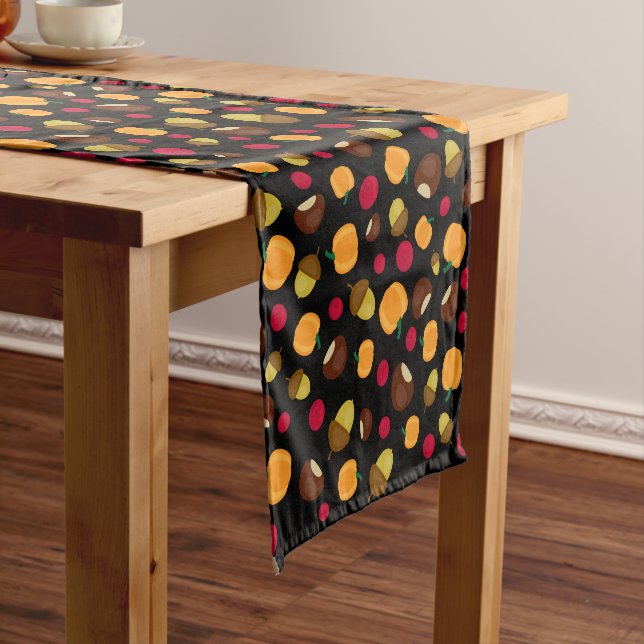 Chemin De Table Court Citrouille Black Fall Red Berries Motif (In Situ)
