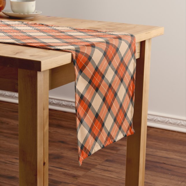 Chemin De Table Court Citrouille d'automne classique Orange Brown Tartan (In Situ)