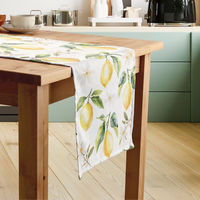 Chemin De Table Court Citrus Citron Fruit Floral Motif botanique (In situ)