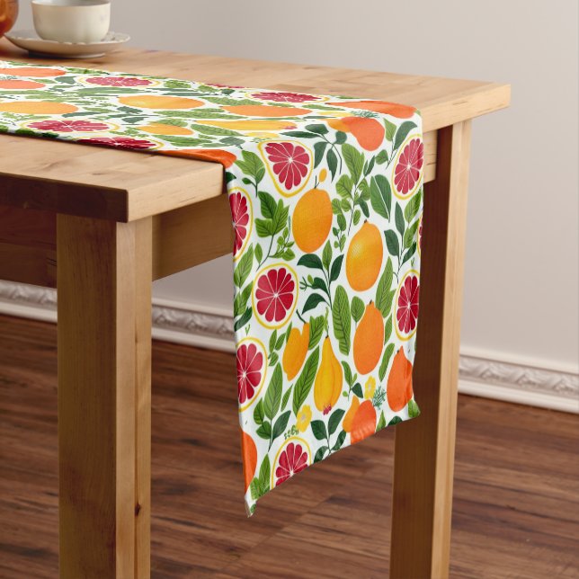 Chemin De Table Court Citrus, poires et Motif Feuille (In Situ)