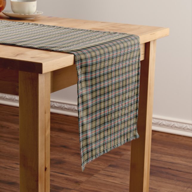 Chemin De Table Court Clan Sutherland Tan et Black Ancienne Tartan (In Situ)