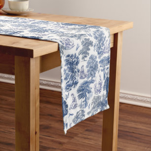 Chemin De Table Court Classé élégant Rustic Blue Country Toile